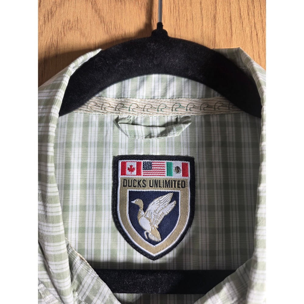Ducks Unlimited Mens Short Sleeve Button Down Shirt Green Plaid XL Outdoor